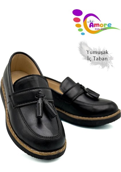 Corcik Model Erkek Çocuk Ayakkabı Okul Ayakkabısı Sünnet Düğün Takım Elbise Ayakkabısı Mat Siyah