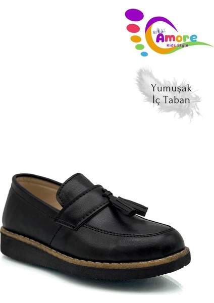 Corcik Model Erkek Çocuk Ayakkabı Okul Ayakkabısı Sünnet Düğün Takım Elbise Ayakkabısı Mat Siyah