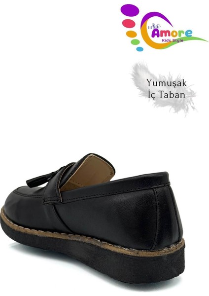 Corcik Model Erkek Çocuk Ayakkabı Okul Ayakkabısı Sünnet Düğün Takım Elbise Ayakkabısı Mat Siyah