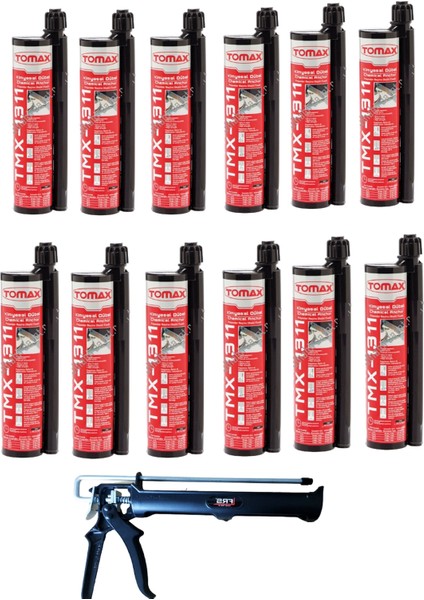 TMX-1311 Epoksi Kimyasal Dübel 345 ml (12 Adet) + Sert Plastik Tabancası