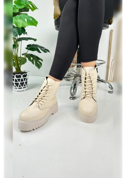 Günlük Kadın Bot Bağcıklı Kalın Yüksek Tabanlı Yumuşak Hafif Rahat Bootie 1073 fiyatları