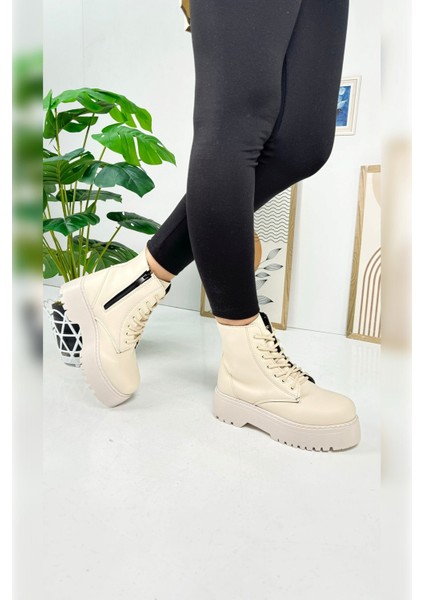 Günlük Kadın Bot Bağcıklı Kalın Yüksek Tabanlı Yumuşak Hafif Rahat Bootie 1073 fırsatları