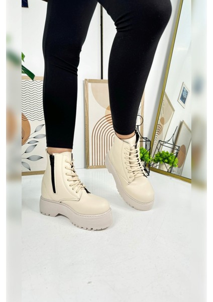 Günlük Kadın Bot Bağcıklı Kalın Yüksek Tabanlı Yumuşak Hafif Rahat Bootie 1073