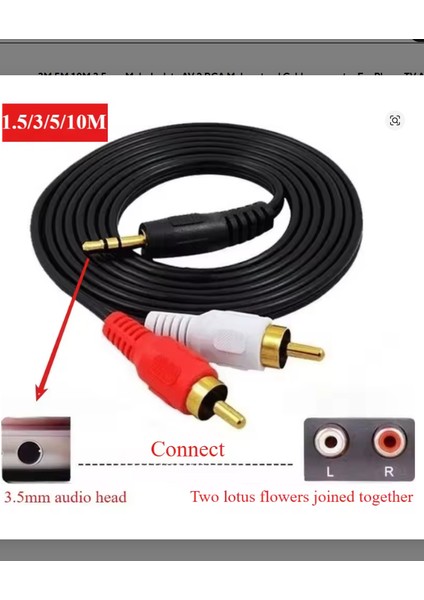3.5mm To 2 Rca Stereo Lale 2 x Rca Aux Ses Kablosu (5 Metre) modelleri