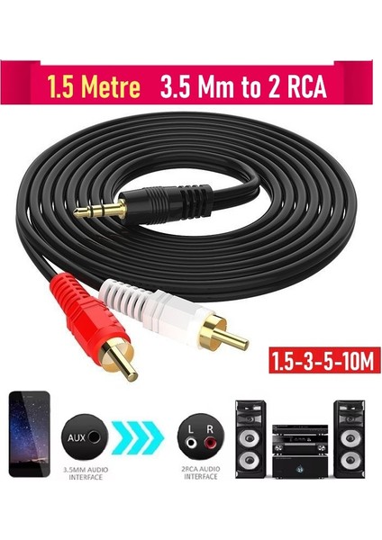3.5mm To 2 Rca Stereo Lale 2 x Rca Aux Ses Kablosu (1.5 Metre)