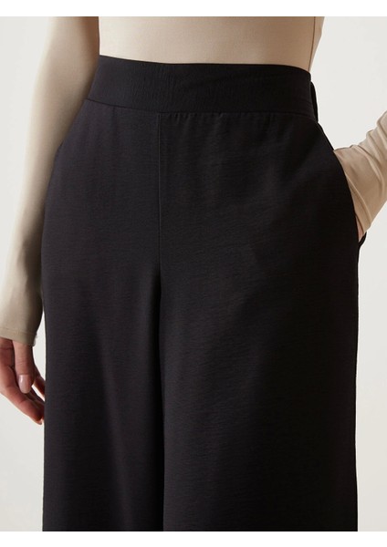 Lcw Modest Siyah Beli Lastikli Geniş Paça Kadın Pantolon modelleri