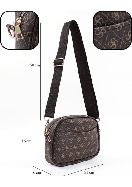Monogram Baskılı Kahverengi SHK194 Suni Deri Fermuarlı 2 Bölmeli Ayarlanabilir Kolon Askılı Omuz Çantası fırsatları