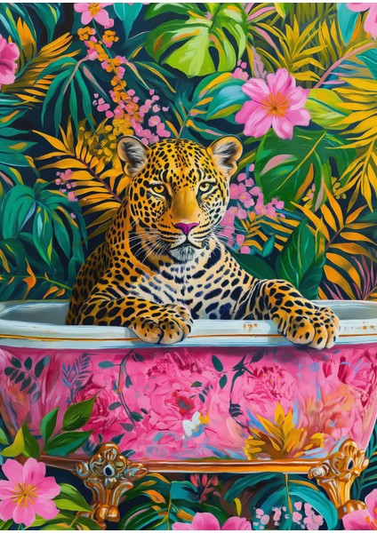 Çiçek Desenli Küvette Kaplan Ev Duvar Salon Güzellik Salonu Ofis Dükkan Dekarasyon Kanvas Tablo fiyatları