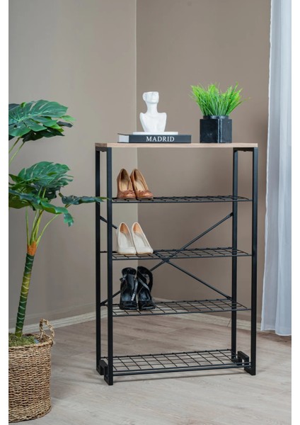 5 Katlı Ayakkabılık Modern Ahşap Üst Tablalı | Raflı Portatif Organizer