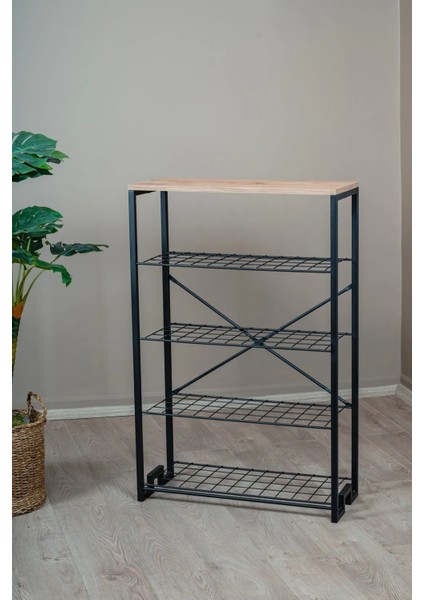 5 Katlı Ayakkabılık Modern Ahşap Üst Tablalı | Raflı Portatif Organizer