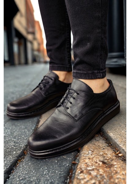 Hakiki Deri Erkek Siyah Klasik Ayakkabı MN003