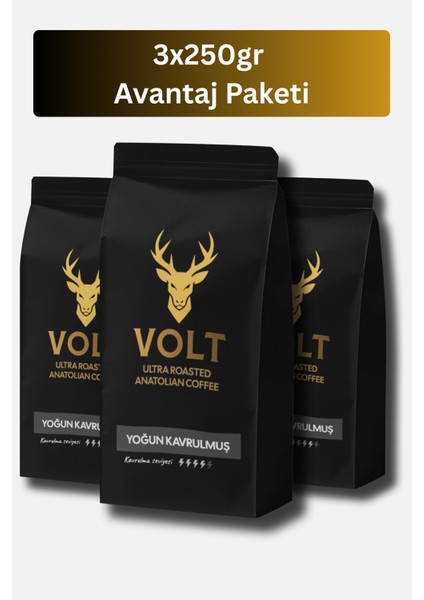Taze Çekilmiş Türk Kahvesi 3*250 GR | Yoğun (Orta) Kavrulmuş Mide Yakmayan Yeni Nesil Enerji