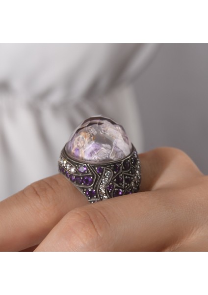 4.80 Karat Pırlanta Ametist Yüzük, Melek Figürlü, Gerçek Pırlanta, Sertifikalı Mücevher fiyatları