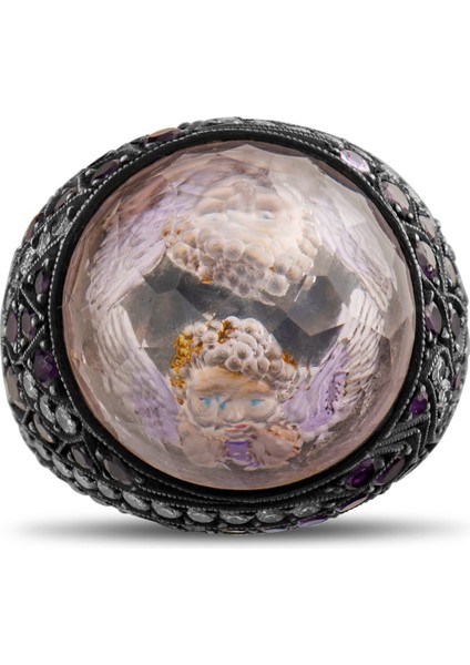 4.80 Karat Pırlanta Ametist Yüzük, Melek Figürlü, Gerçek Pırlanta, Sertifikalı Mücevher fırsatları