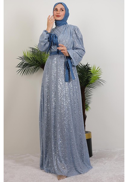 Göğsü V Drapeli Elbise Bebe Mavi