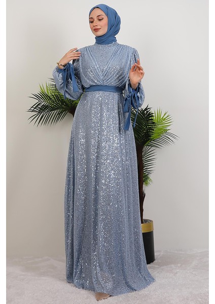 Göğsü V Drapeli Elbise Bebe Mavi fiyatları