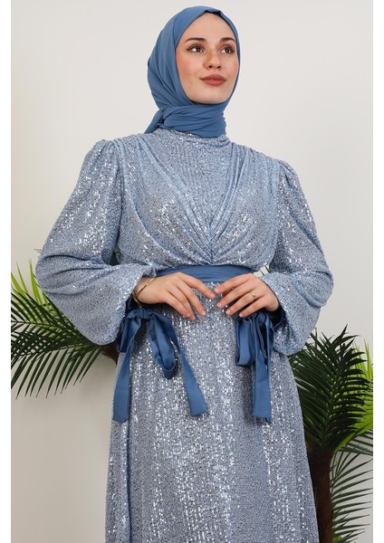 Göğsü V Drapeli Elbise Bebe Mavi indirimleri