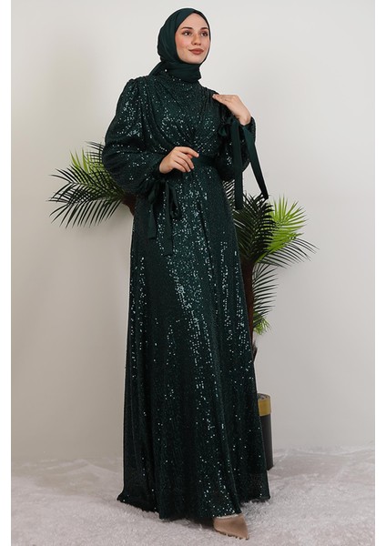 Göğsü V Drapeli Elbise Zümrüt modelleri