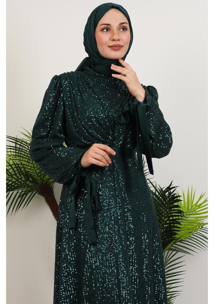 Göğsü V Drapeli Elbise Zümrüt indirimleri