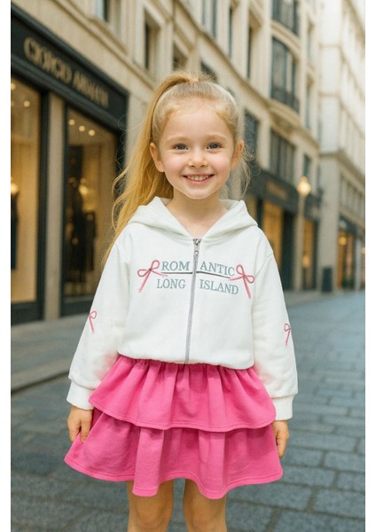 Romantic Kat Kat Etekli Kapüşonlu Kız Çocuk 2 li takım - Pembe