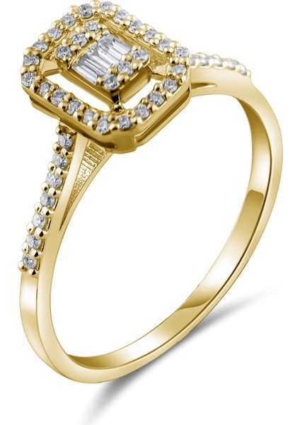 0.18 Karat Baget Pırlanta Yüzük, Gerçek Pırlanta, Sertifikalı Mücevher