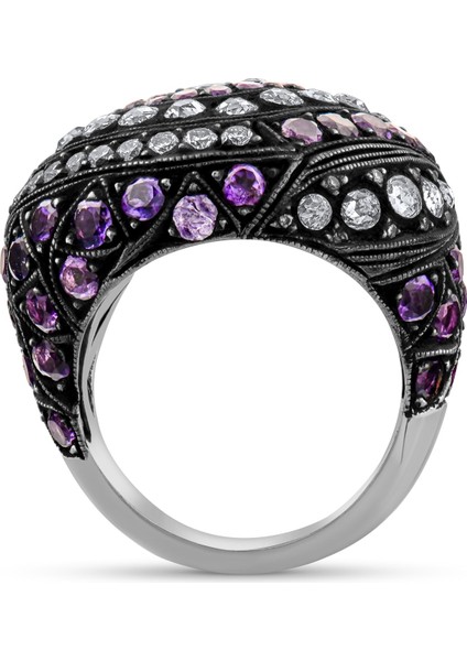 7.61 Karat Pırlanta Ametist Yüzük, Gerçek Pırlanta, Sertifikalı Mücevher