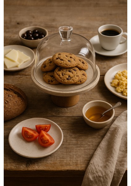 Traverten 25 cm Ahşap Konik Ayaklı Beyaz Cam Fanus modelleri