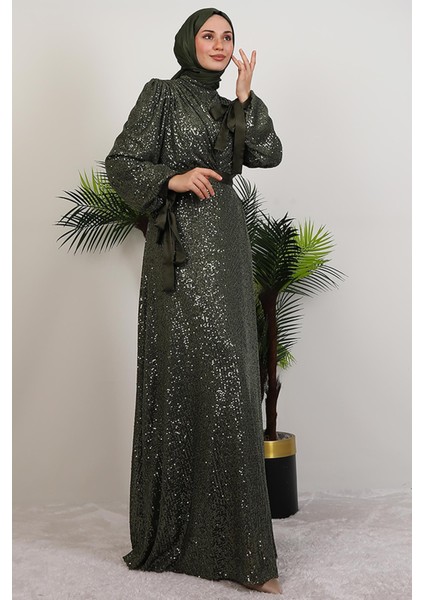 Göğsü V Drapeli Elbise Haki modelleri