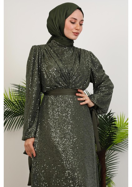 Göğsü V Drapeli Elbise Haki indirimleri