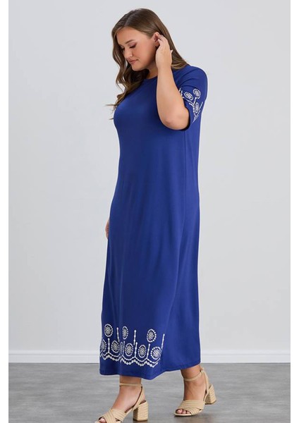 Kadın Aysar Kısa Kol Baskılı Iki Ip Boydan Mavi Elbise fiyatları