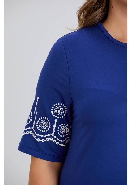 Kadın Aysar Kısa Kol Baskılı Iki Ip Boydan Mavi Elbise modelleri