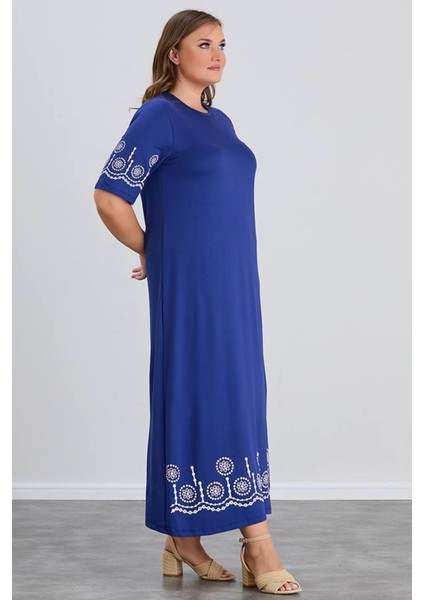 Kadın Aysar Kısa Kol Baskılı Iki Ip Boydan Mavi Elbise fırsatları