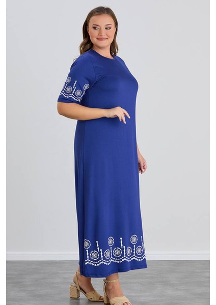 Kadın Aysar Kısa Kol Baskılı Iki Ip Boydan Mavi Elbise indirimleri