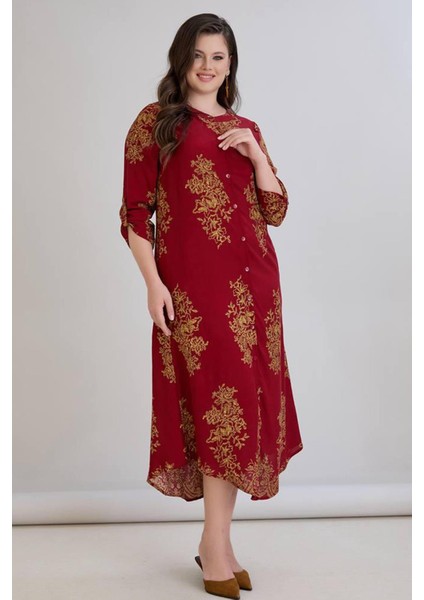 Kadın Fatoş Cep Detaylı Dokuma Viskon Kırmızı Gömlek Elbise fiyatları
