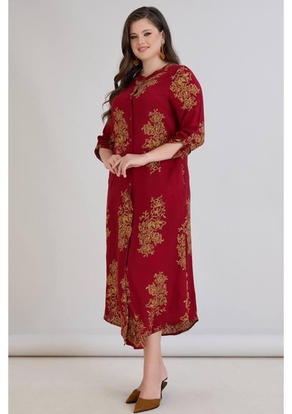 Kadın Fatoş Cep Detaylı Dokuma Viskon Kırmızı Gömlek Elbise modelleri