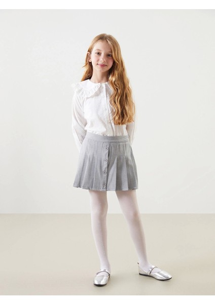 Lcw Kids Antrasit Beli Lastikli Pileli Kız Çocuk Şort Etek