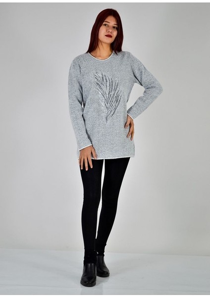 Bisiklet Yaka Ön İncili Triko Bluz