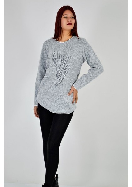 Bisiklet Yaka Ön İncili Triko Bluz modelleri