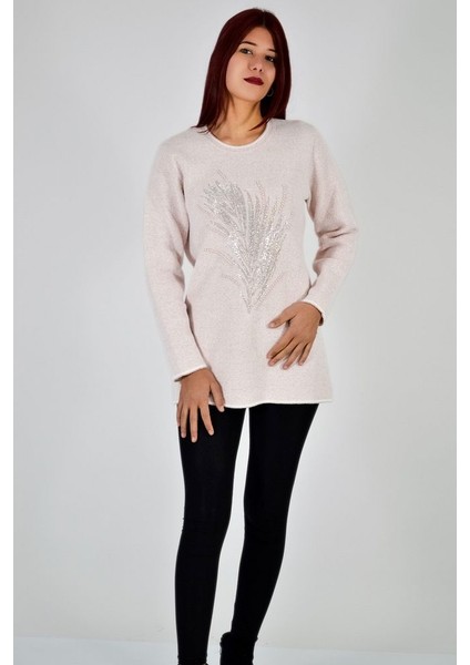 Bisiklet Yaka Ön İncili Triko Bluz