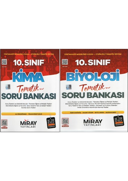 Miray 10. Sınıf Biyoloji+Kimya Tematik Soru Bankası(2 Kitap)