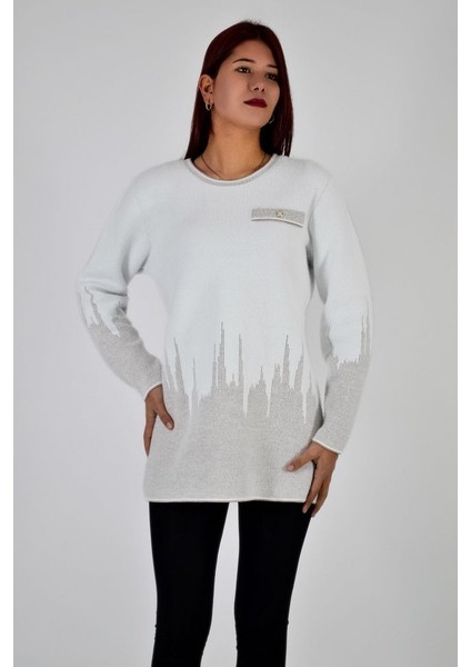 Bisiklet Yaka Desenli Triko Bluz