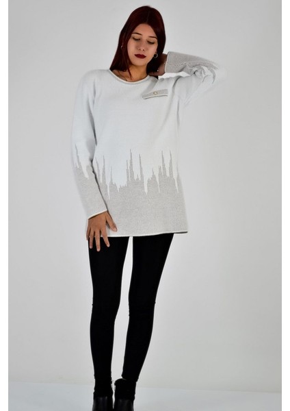 Bisiklet Yaka Desenli Triko Bluz indirimleri