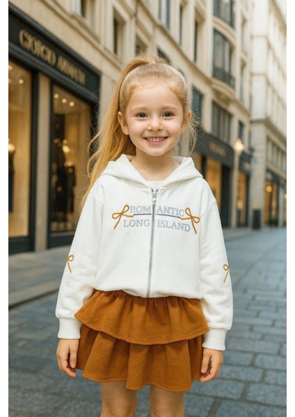 Romantic Kat Kat Etekli Kapüşonlu Kız Çocuk 2 li takım - Tarçın