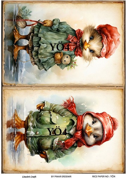 Ördek Serisi Yö4 Yeşil, Ördek, Hayvan, Duck Desenli Pirinç Dekopaj 30X42