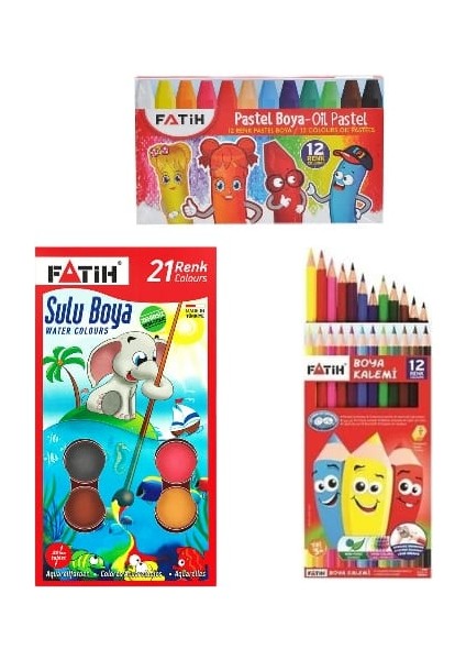 Boya Kalemi Seti ( 12 Renk Kuru Boya + 12 Renk Pastel Boya + 21 Renk Sulu Boya )