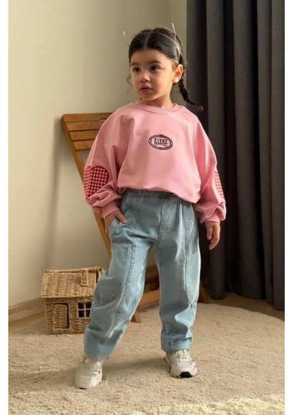Ekose Kalp Desenli Kot Pantolonlu Kız çocuk takım - Pembe fırsatları