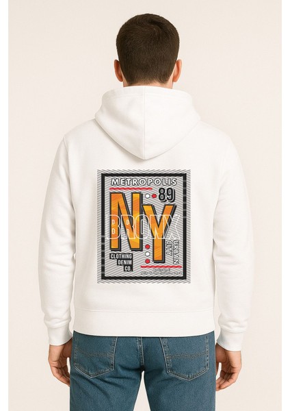 Ny Bronx Metropolis Baskılı Oversize Hoodie – Unisex Urban Kapüşonlu Sweatshirt