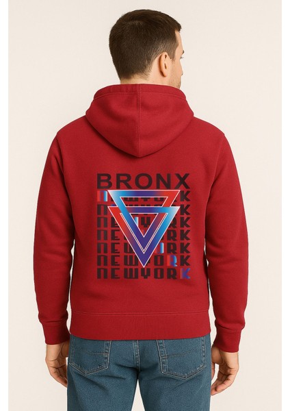 Bronx New York Baskılı Oversize Hoodie – Geometrik Renkli Arka Tasarım Unisex Kapüşonlu Sweatshirt