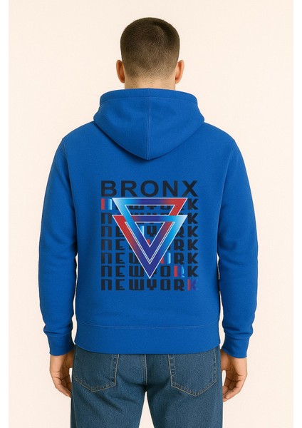 Bronx New York Baskılı Oversize Hoodie – Geometrik Renkli Arka Tasarım Unisex Kapüşonlu Sweatshirt
