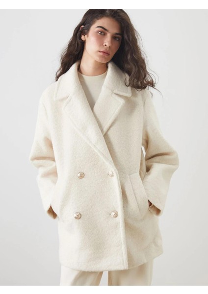 Lcw Kruvaze Yaka Oversize Kadın Kaşe Kaban (W5)